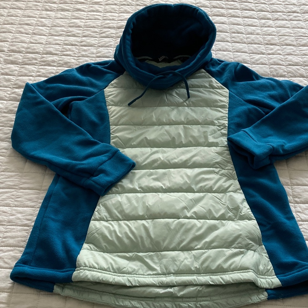 Lands' End Blue and Light Green Quilted Fleece Hoodie - Picture 2 of 11